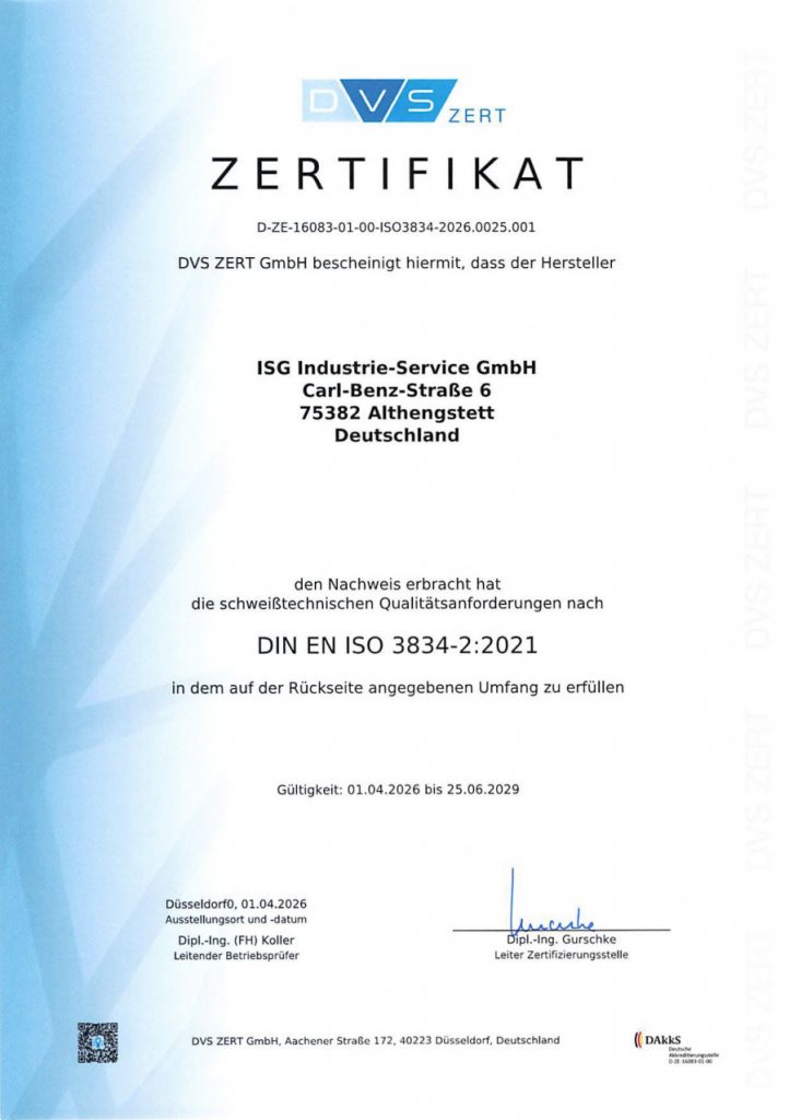 Zertifikat schweißtechnische Qualitätsanforderungen